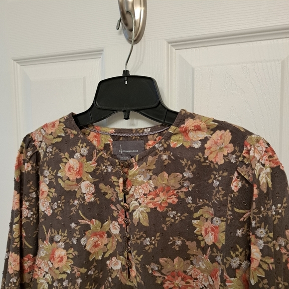 Anthropologie Floral Blouse Women's Small Brown Lightweight Long Sleeve Top - Picture 10 of 12